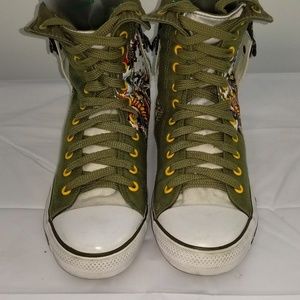 Don Ed Hardy Olive Drab High Rise Sneakers Sz 9